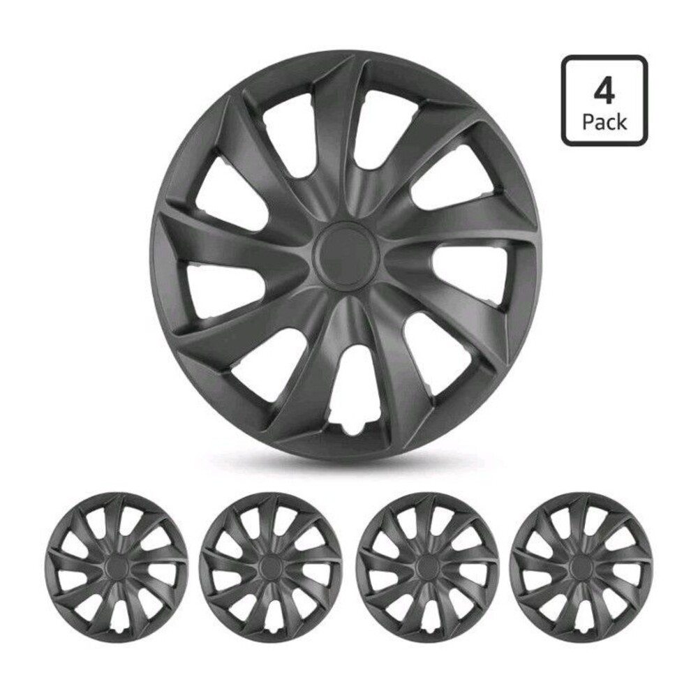 17" Universal R17 Hubcaps Snap-on Lacquer Wheel Covers Four Pack Matte Black...